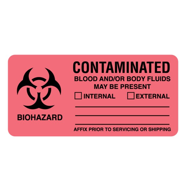 Label, Biohazard Contaminated Blood Label 1-1/2" x 3"